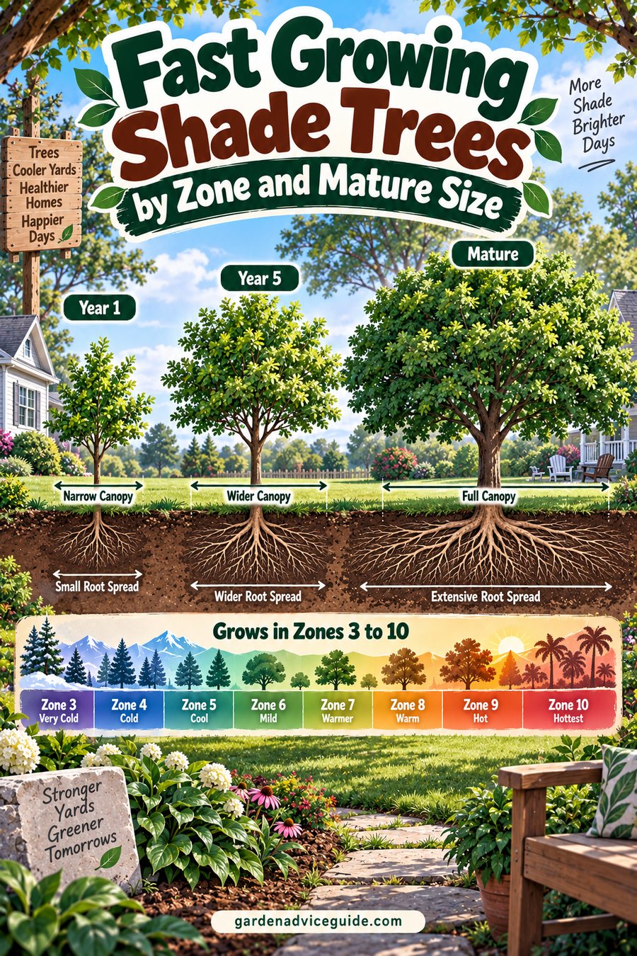 Fast Growing Shade Trees by Zone and Mature Size
