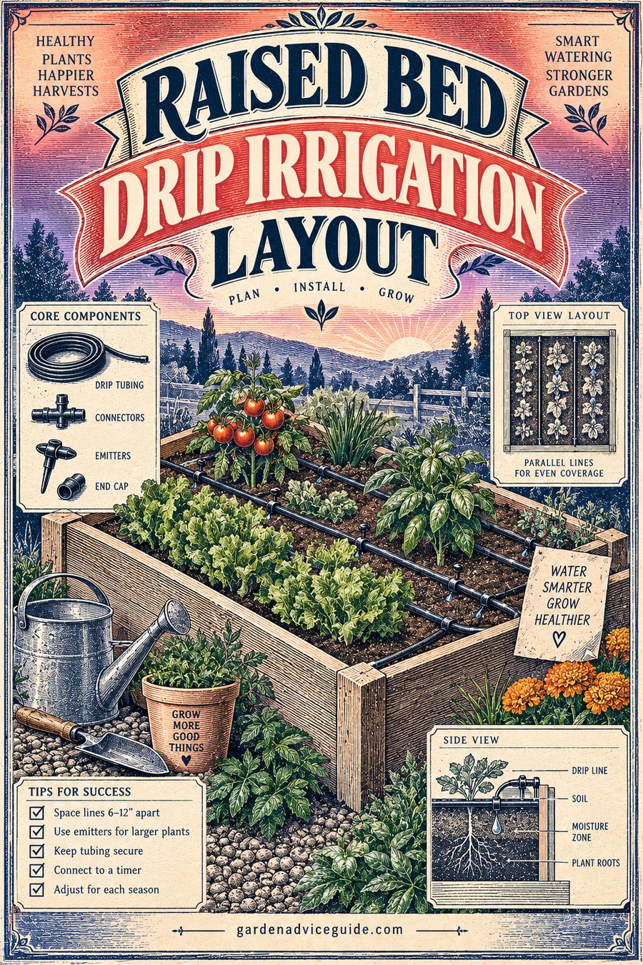 Raised Bed Drip Irrigation Layout